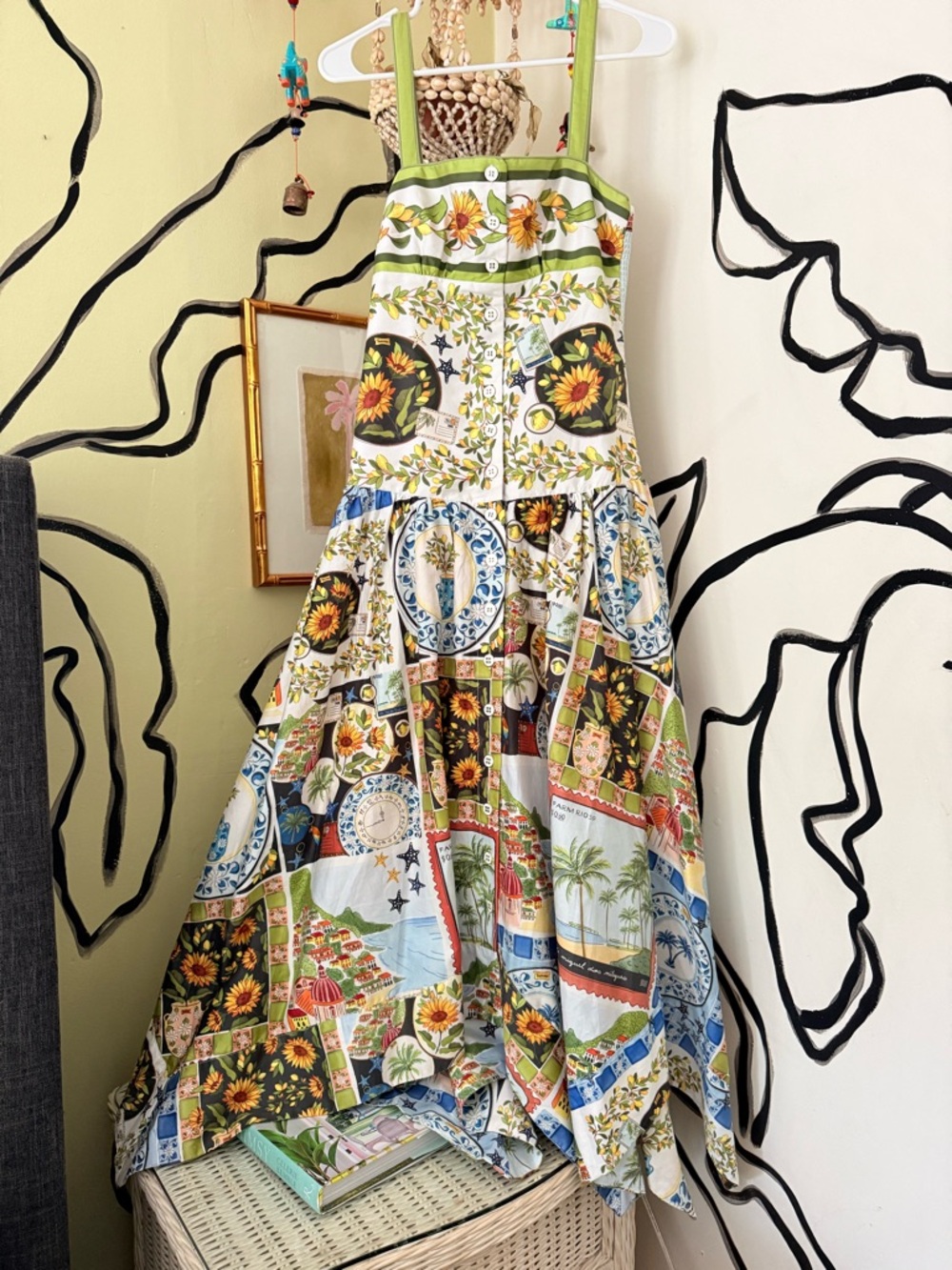 FARM Rio Multicolor Sunflower & Tile Print High-Low Dress